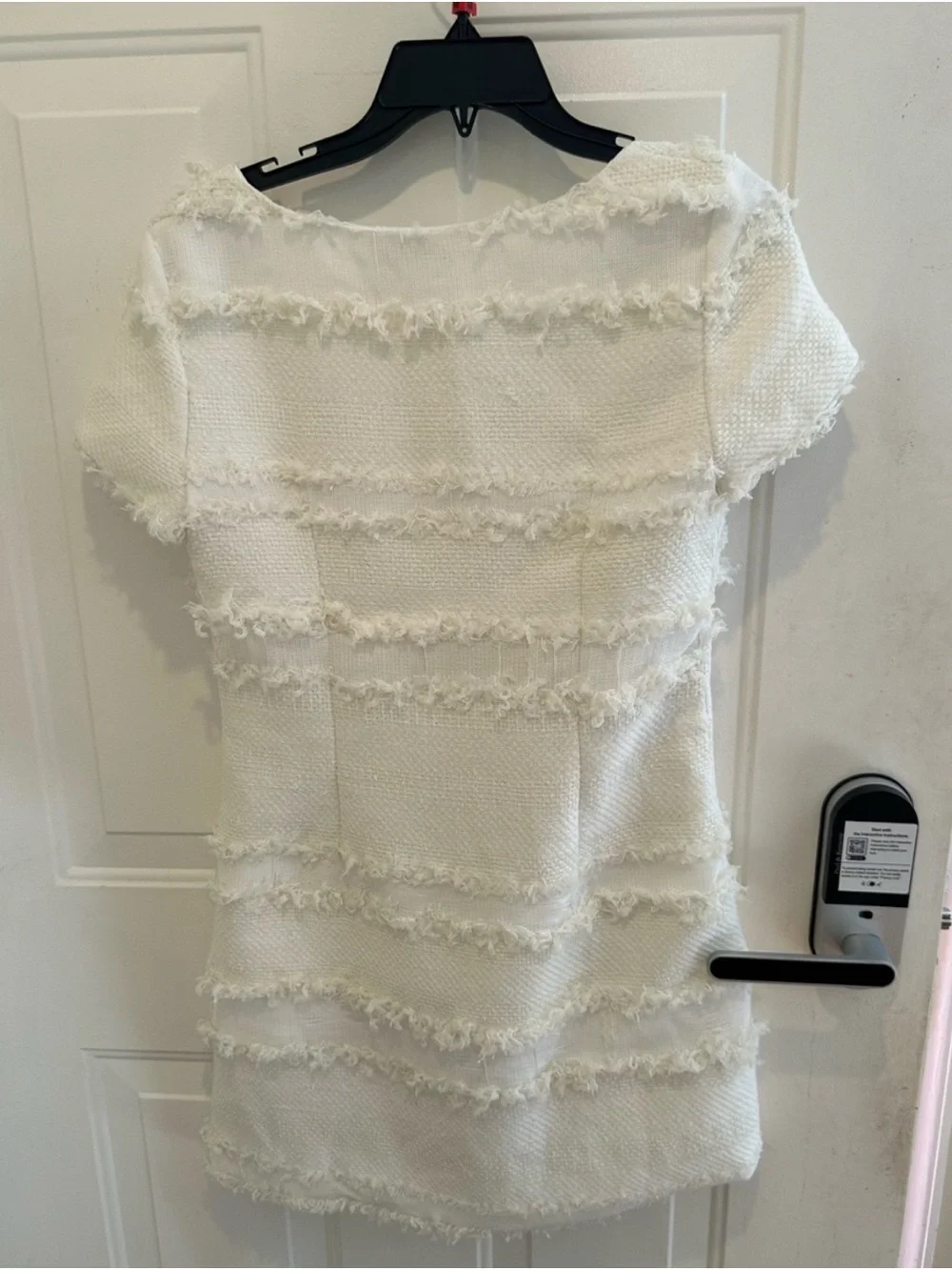 SHEIN Cream Short-Sleeve Tweed Fringe Button Jacket